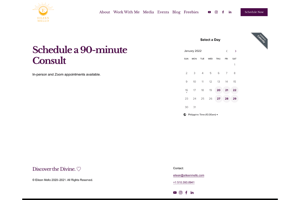 Eileen Mello - 90-minute Consult with Calendly Embed