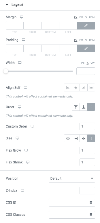 container in elementor