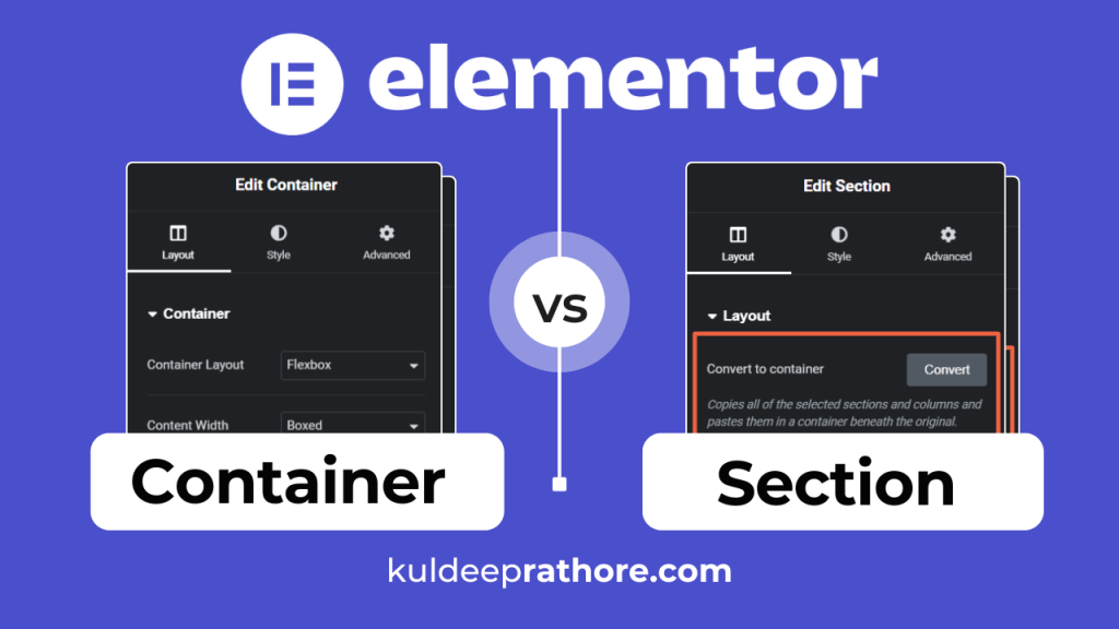 Elementor container vs sections